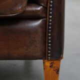 Sheepskin Leather Armchair in a Dark Warm Color