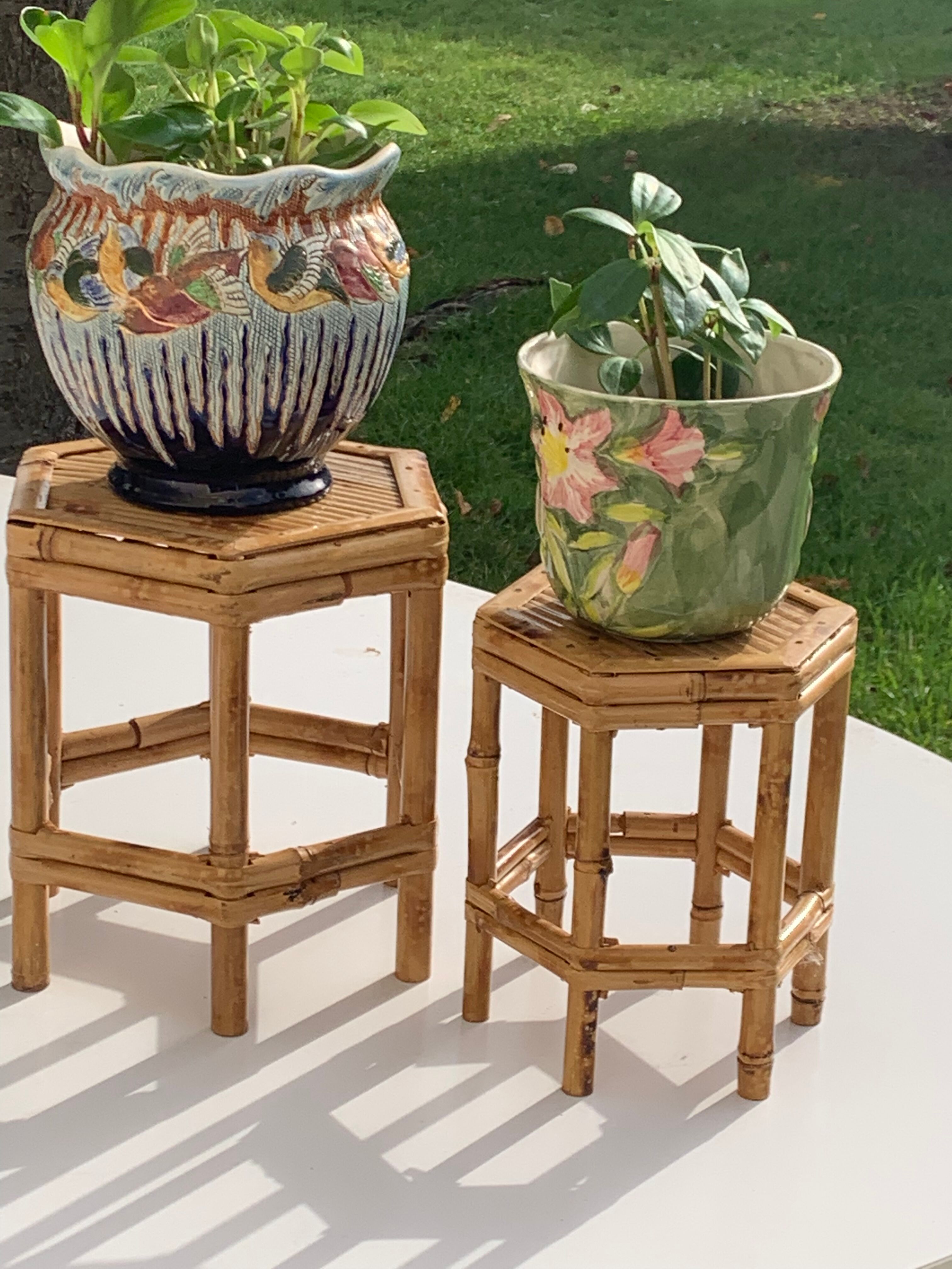 Pair of side tables in bamboo