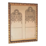 Ink drawing, early 1900s, study of stained glass windows