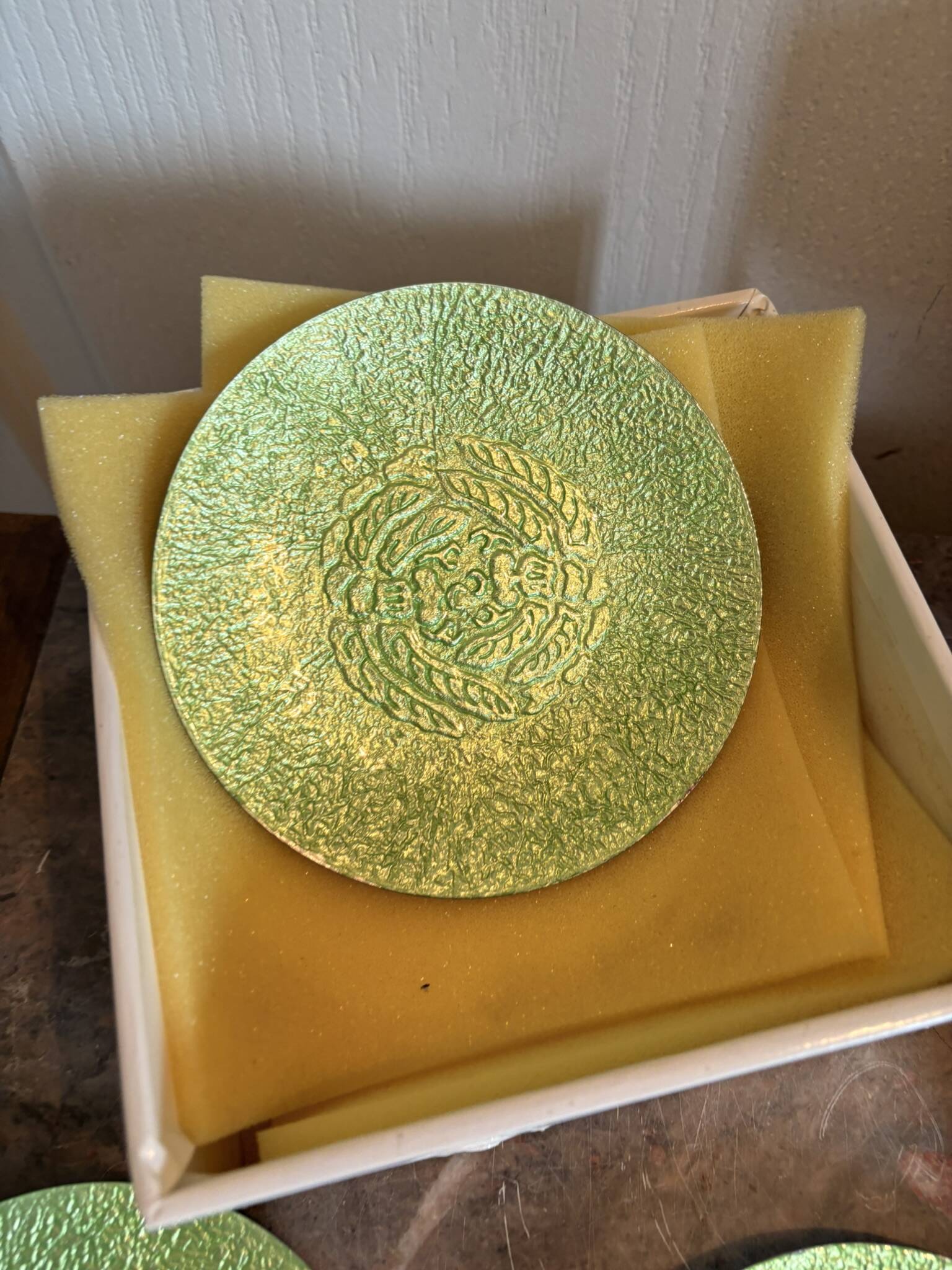 Japanese Green Cup Saucer Underplate ANDOI CLOISONNE CLOISON