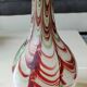 Chimney neck ball vase. Murano style. Flamed swirl design/Multicolored smoke scrolls. Dim 27 x 14 cm