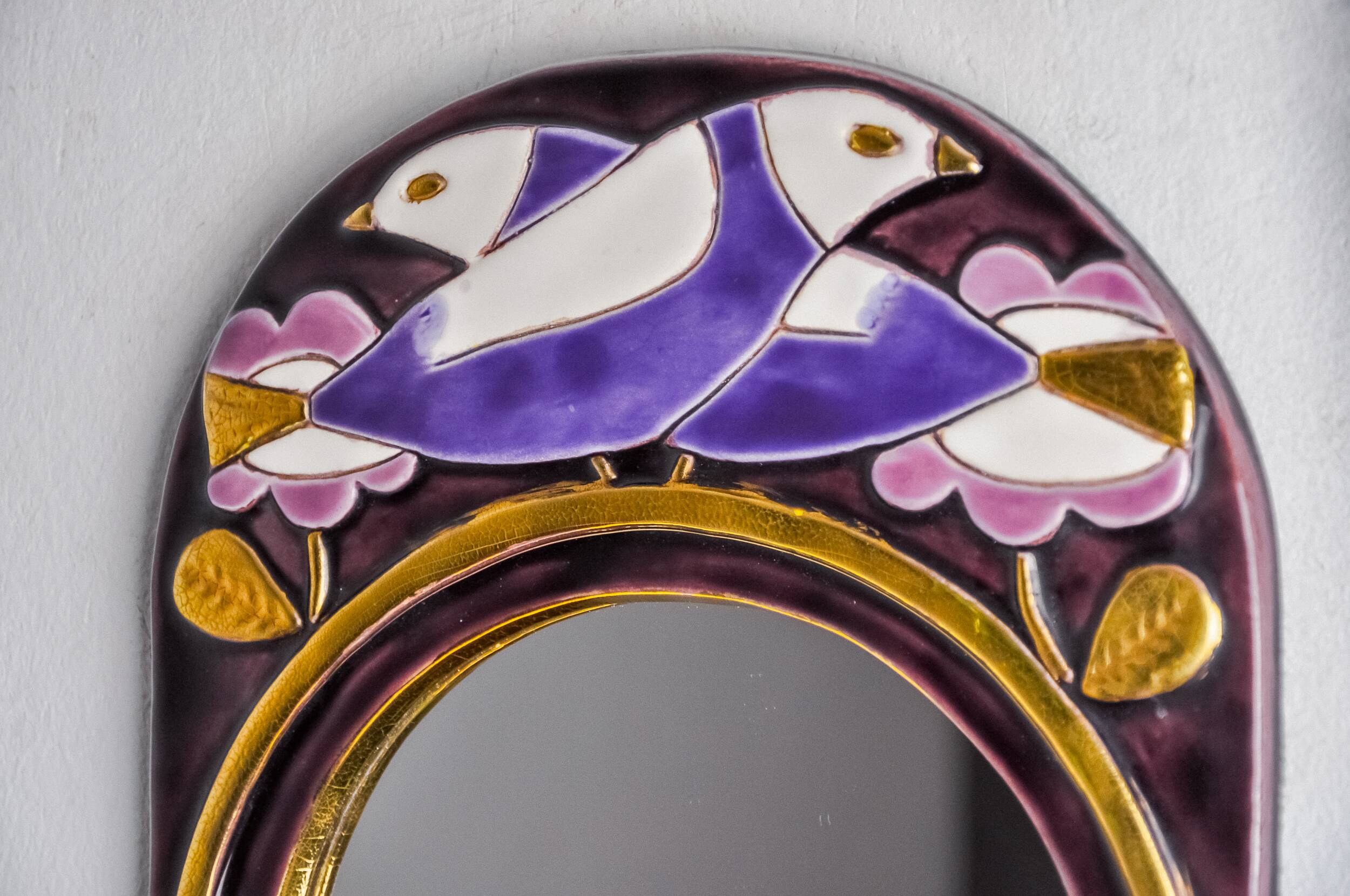 Paradisiers mirror by Mithé Espelt, ceramic, France, 1970