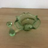 Green bubbled glass mortar and pestle