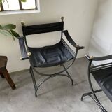 Pair of leather “curule” emperor armchairs