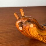 Large Danish carved wooden snail sculpture from the mid-century, 1960s.