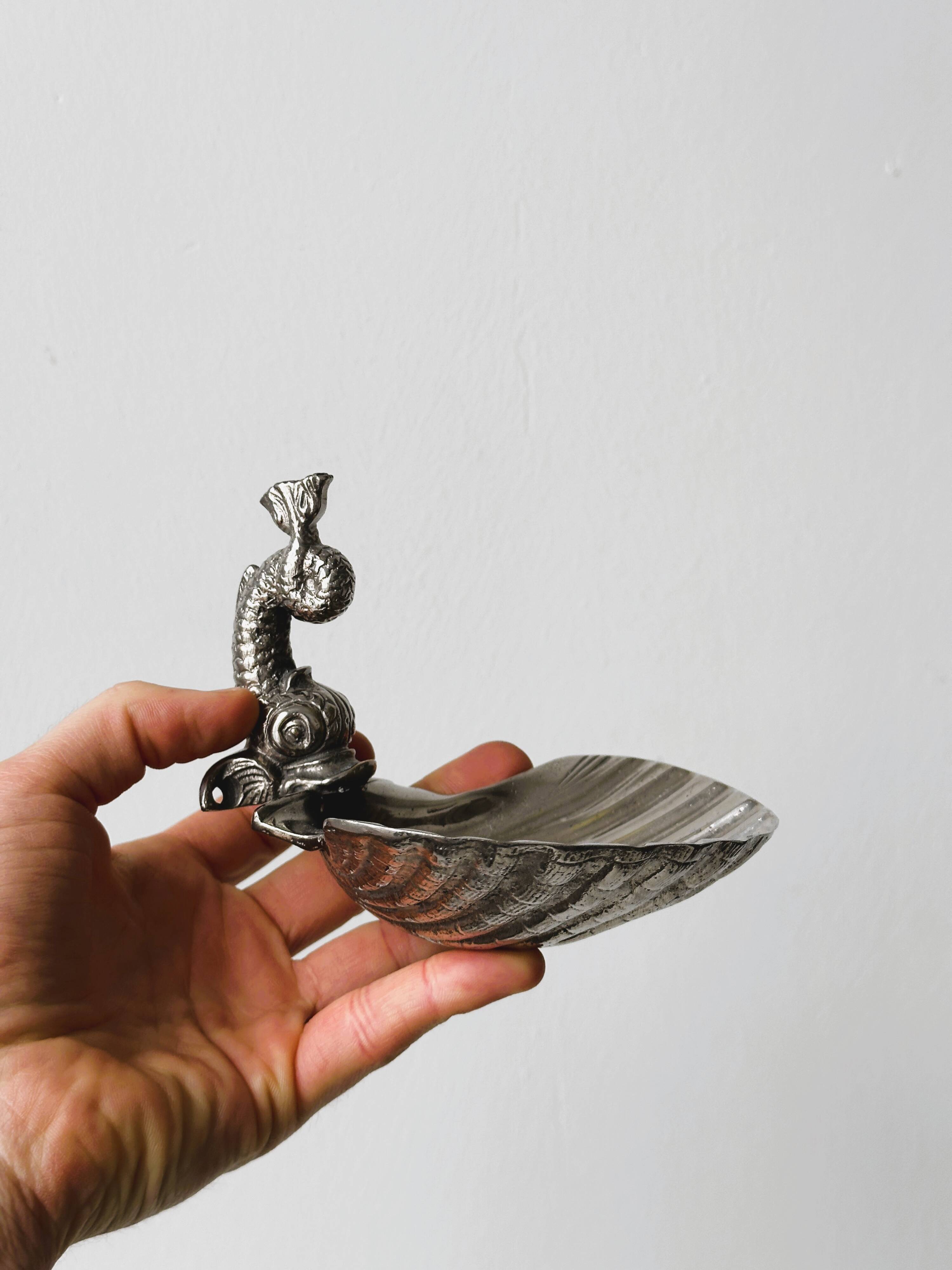 Vintage silver metal wall mounted soap dish and towel holder set
