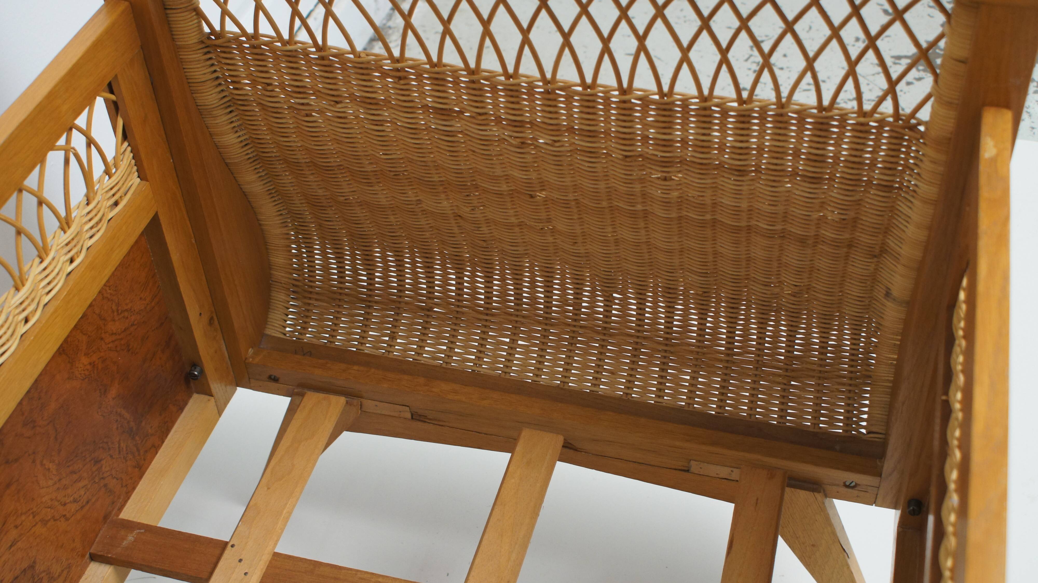 1960s oak and wicker baby bed