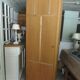Vintage wooden wardrobe, modular wooden shelves.