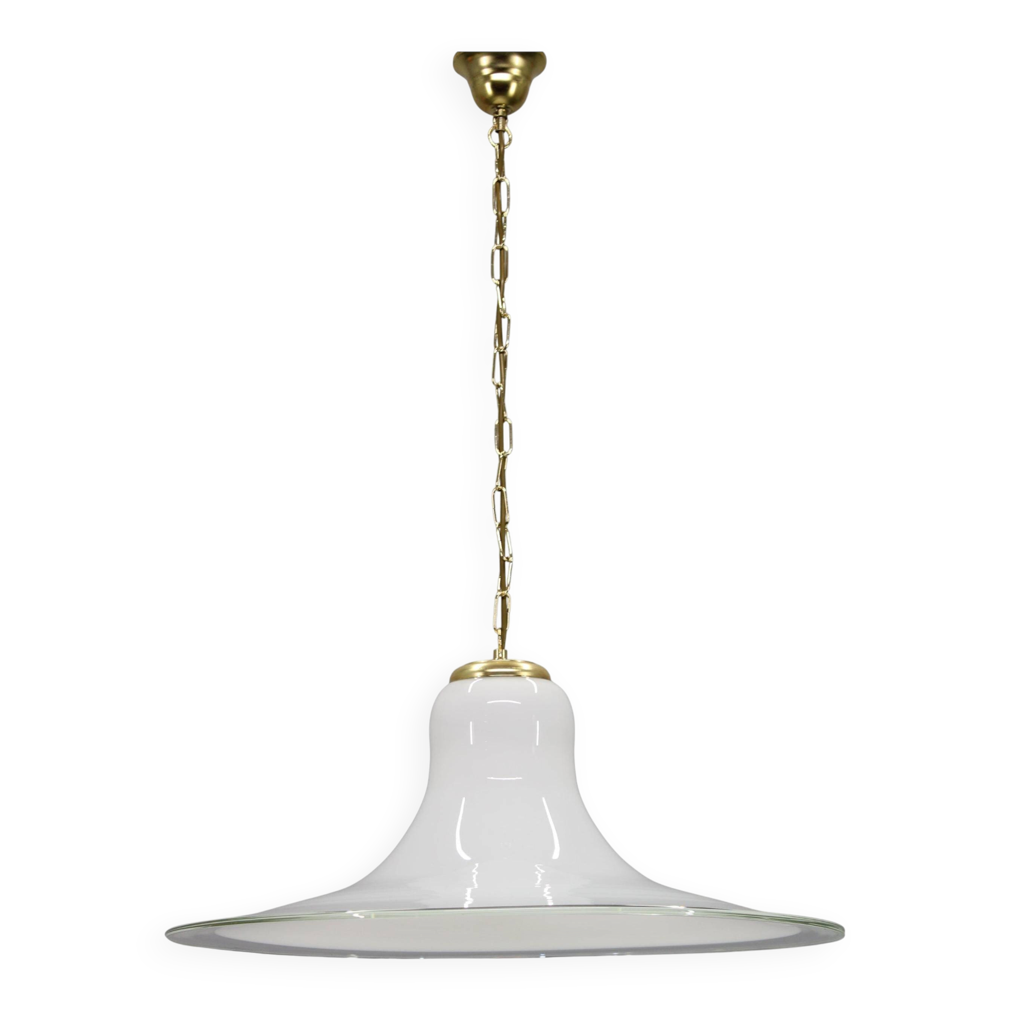 Italian mid-century glass and brass pendant light, 1960s