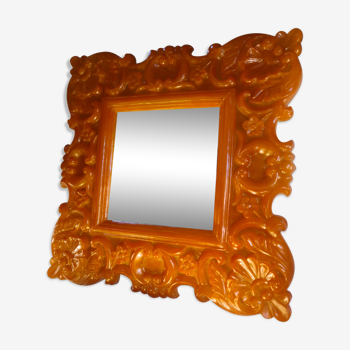 Miroir orange en resine des années 70