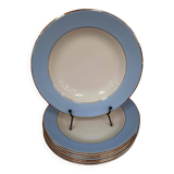 Set of 6 deep plates l'Amandinoise blue and gold outline 7885