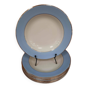 Set of 6 deep plates l'Amandinoise blue and gold outline 7885