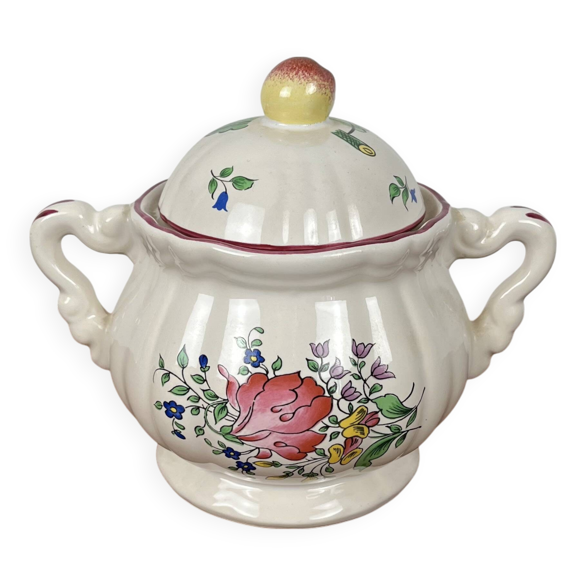 Antique Lunéville sugar bowl, Réverbère model, 1887