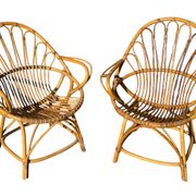 Set of 10 rattan armchairs from the 1960s, France.