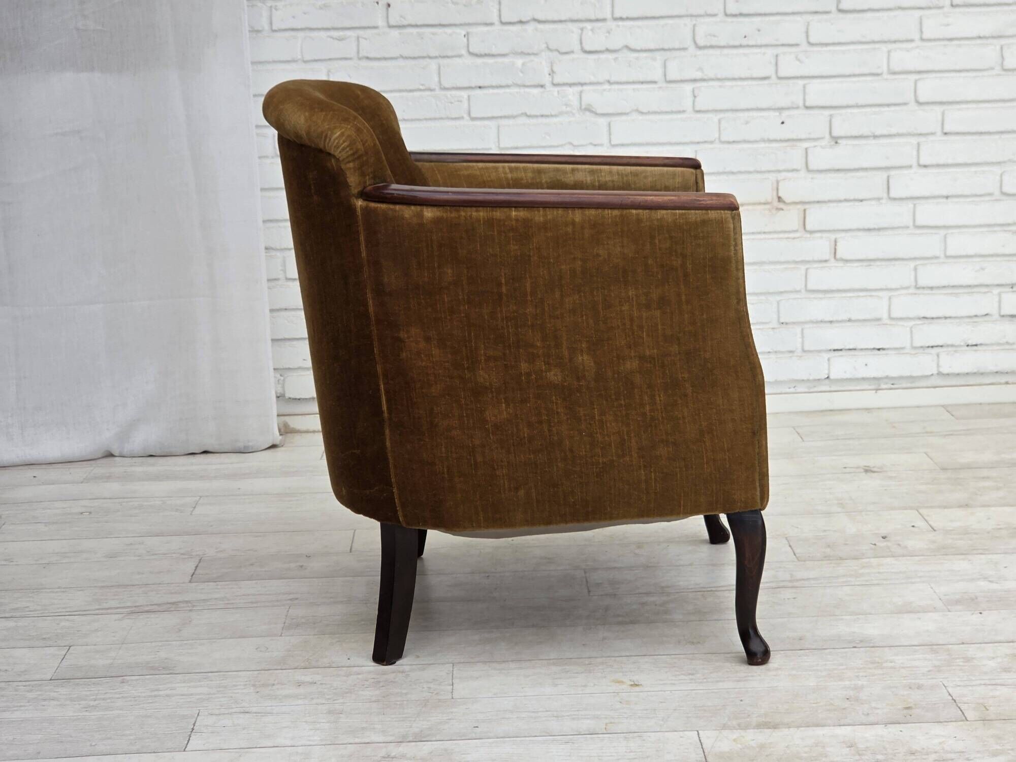 1960s, Danish armchair, furniture velour, ash wood.