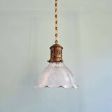 Large Holophane pendant light in clear grooved glass, 1920-30