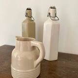 Longwy pitcher, stoneware bottles