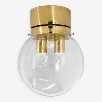 Unique Large Brass and Glass Wall, Ceiling Lamp by Kamenicky Senov, Marked, 1970s