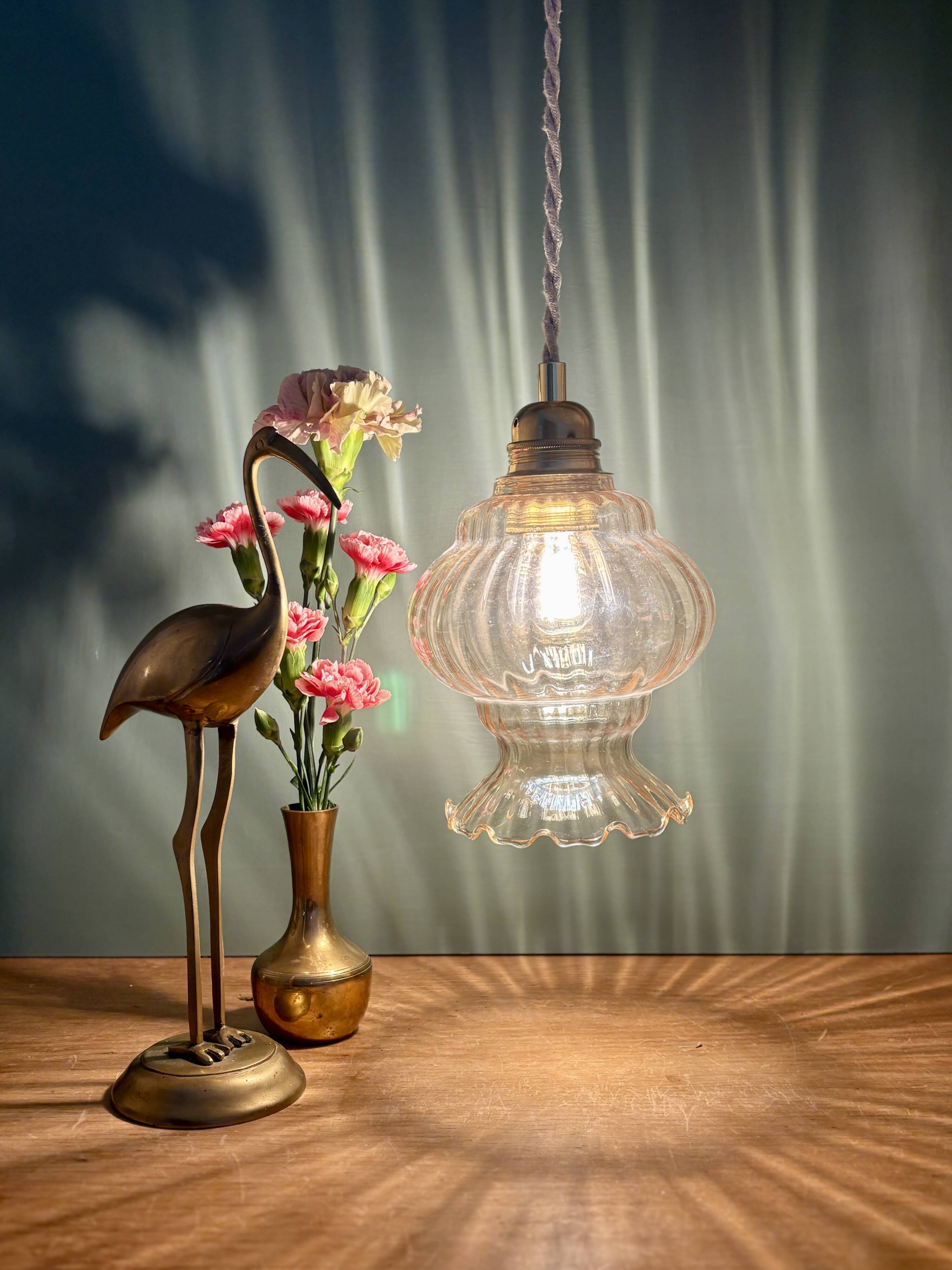 Vintage amber glass globe pendant light