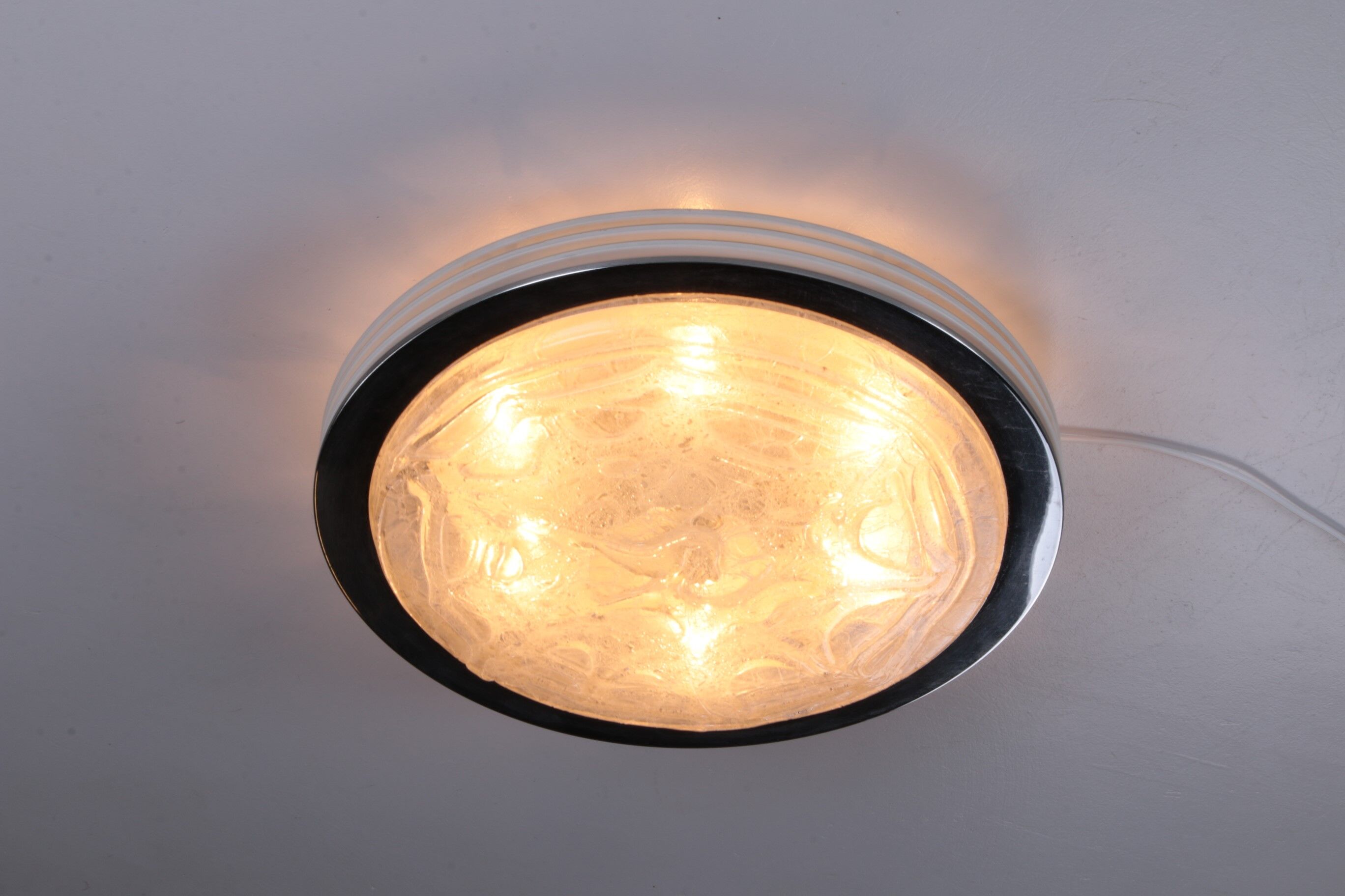 Vintage ceiling lamp Doria leuchten with ice glass and metal, Germany 1960s