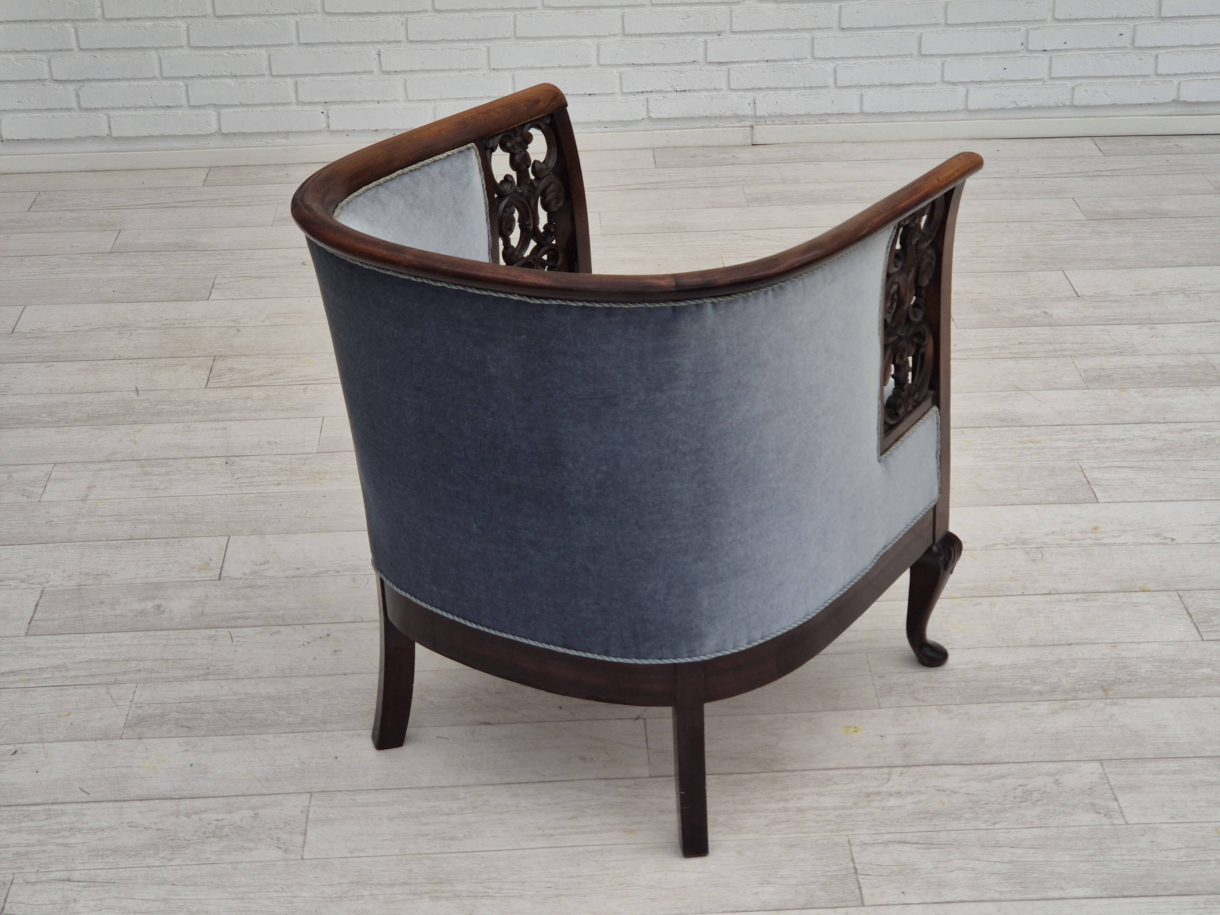 Années 1950, chaise longue danoise, état d'origine, meuble en laine bleu clair.