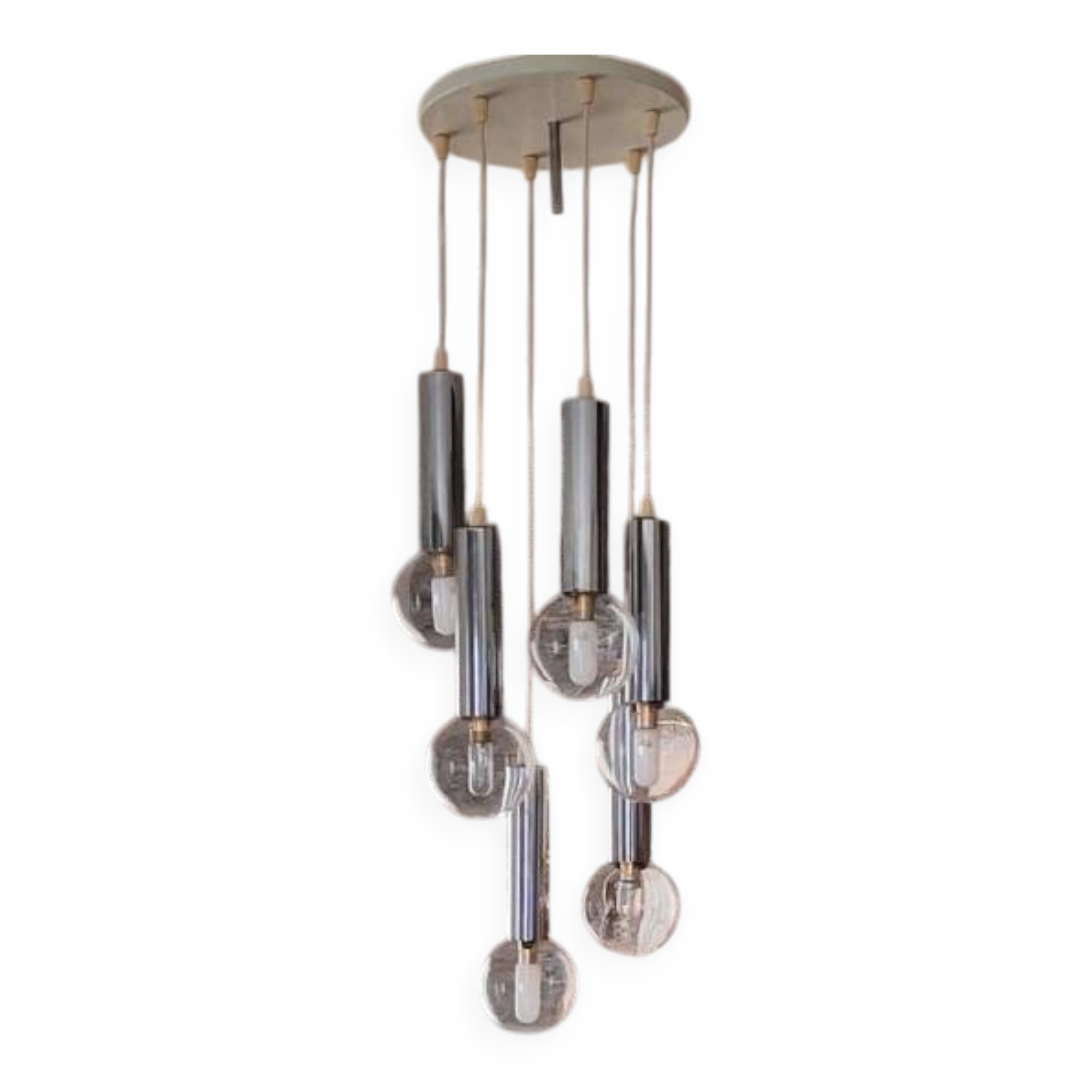 Vintage 1960s/70s 6-light waterfall chandelier pendant light