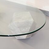 Vintage vignelli oval italian coffee table for casigliani in marble and glass from the 70s