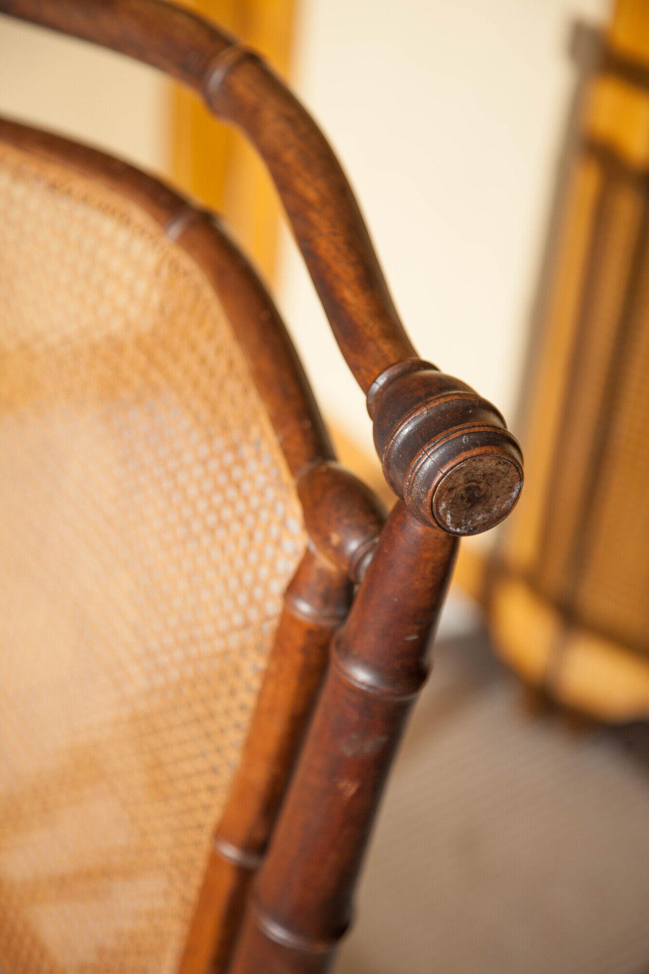 Canned armchair wood imitation bamboo, colonial armchair, interior decoration