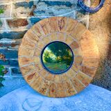 Round ceramic mirror decorated with leaves, signed Roger Capron, 50