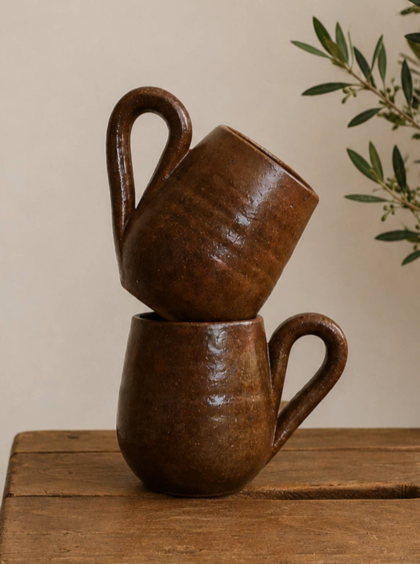 Pair of large mugs in pyrite stoneware