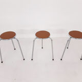 Set of 3 chrome stools with cognac leather seating, 1960's