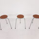 Set of 3 chrome stools with cognac leather seating, 1960's