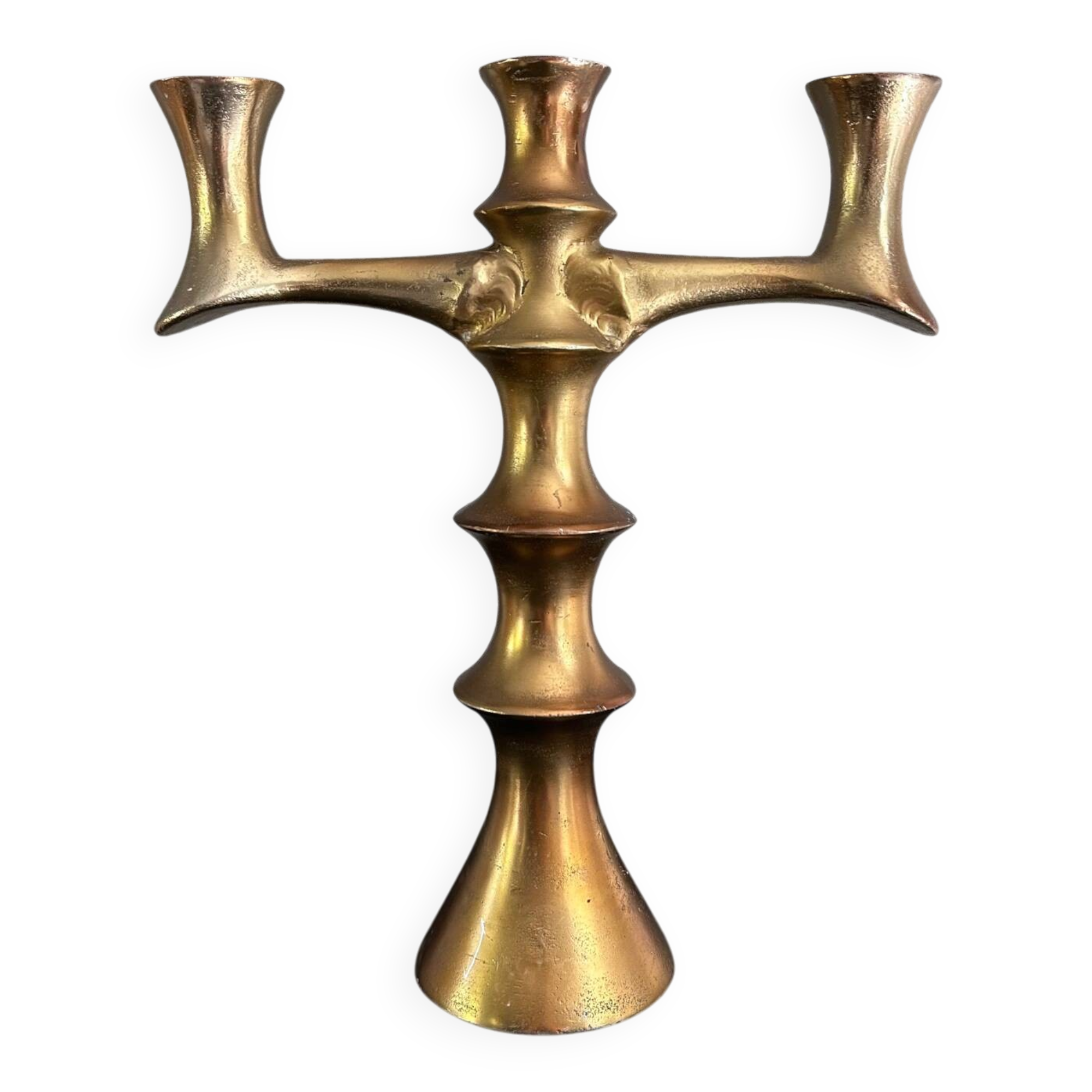 Brutalist gilt bronze candelabra