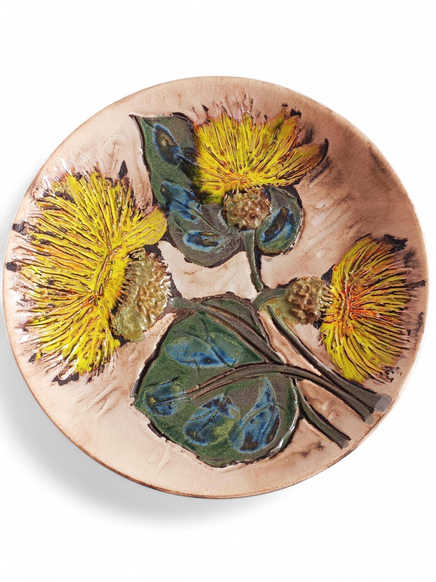 Mid-Century Ceramic Plate by Ruscha, Floral Décor, Germany, 1950s