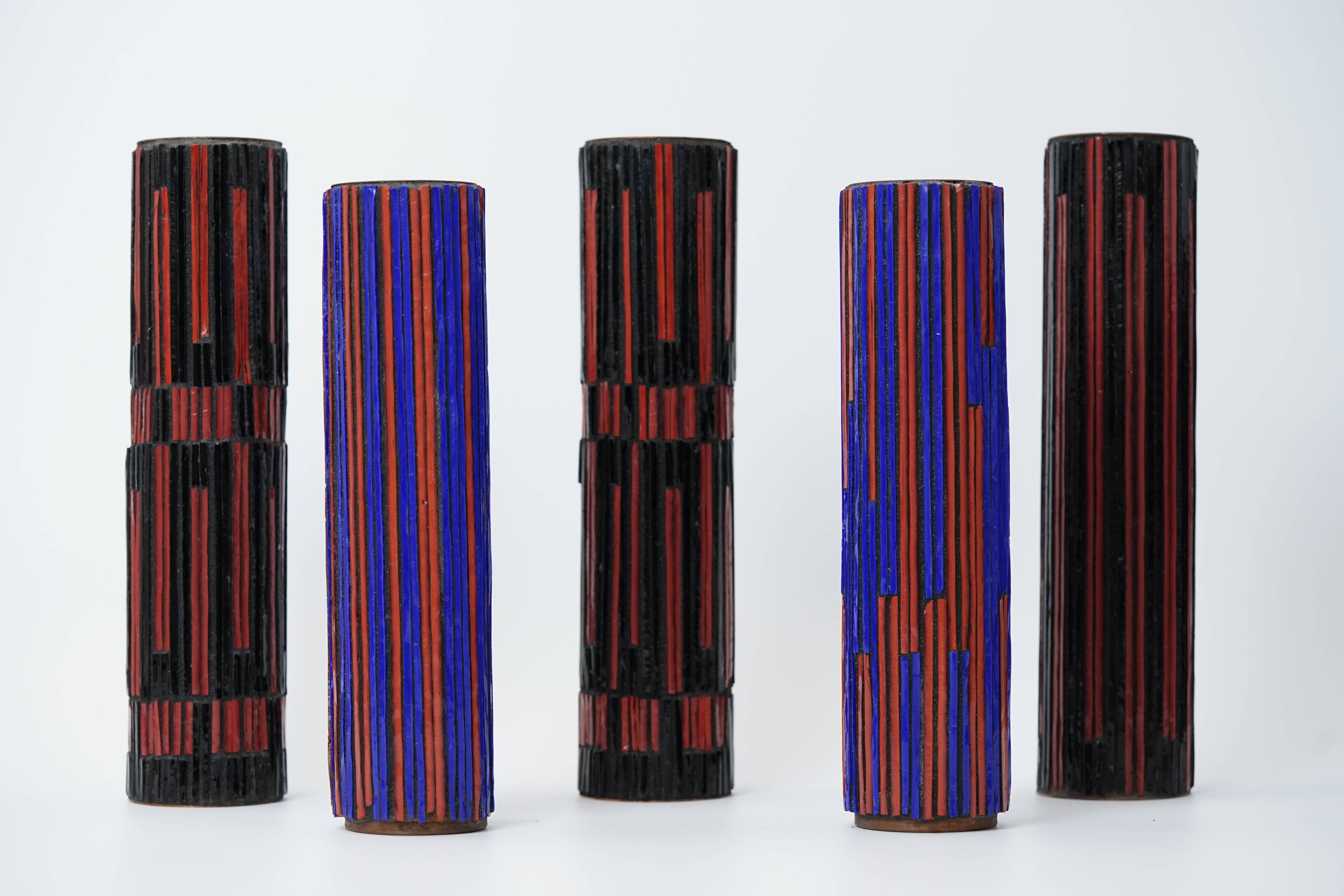 Mid Century Modern Pottery Mosaic Vases by Ritter, 1960s, Set of 5