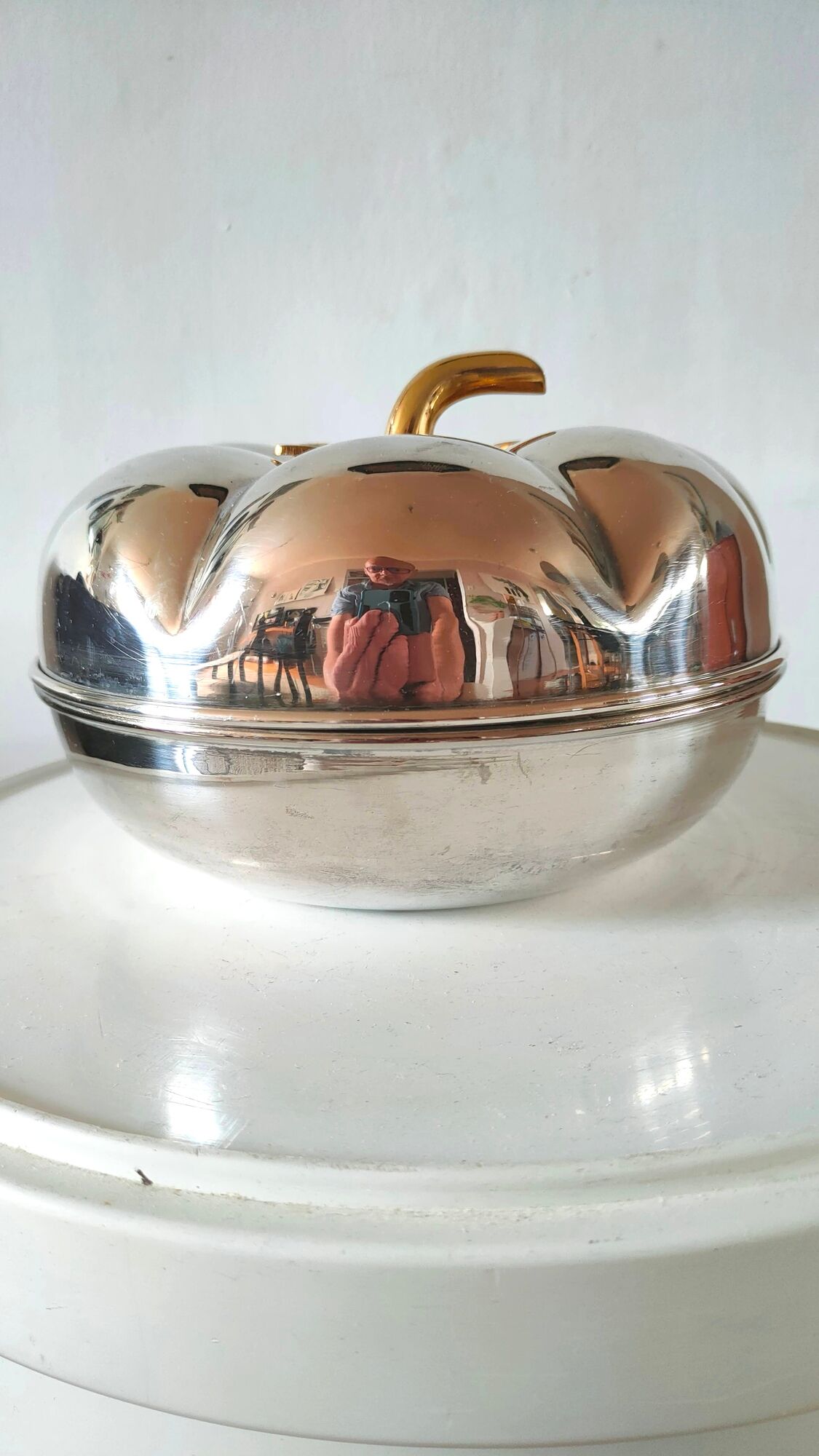 Ice cube bucket pumpkin silver metal design 70s
