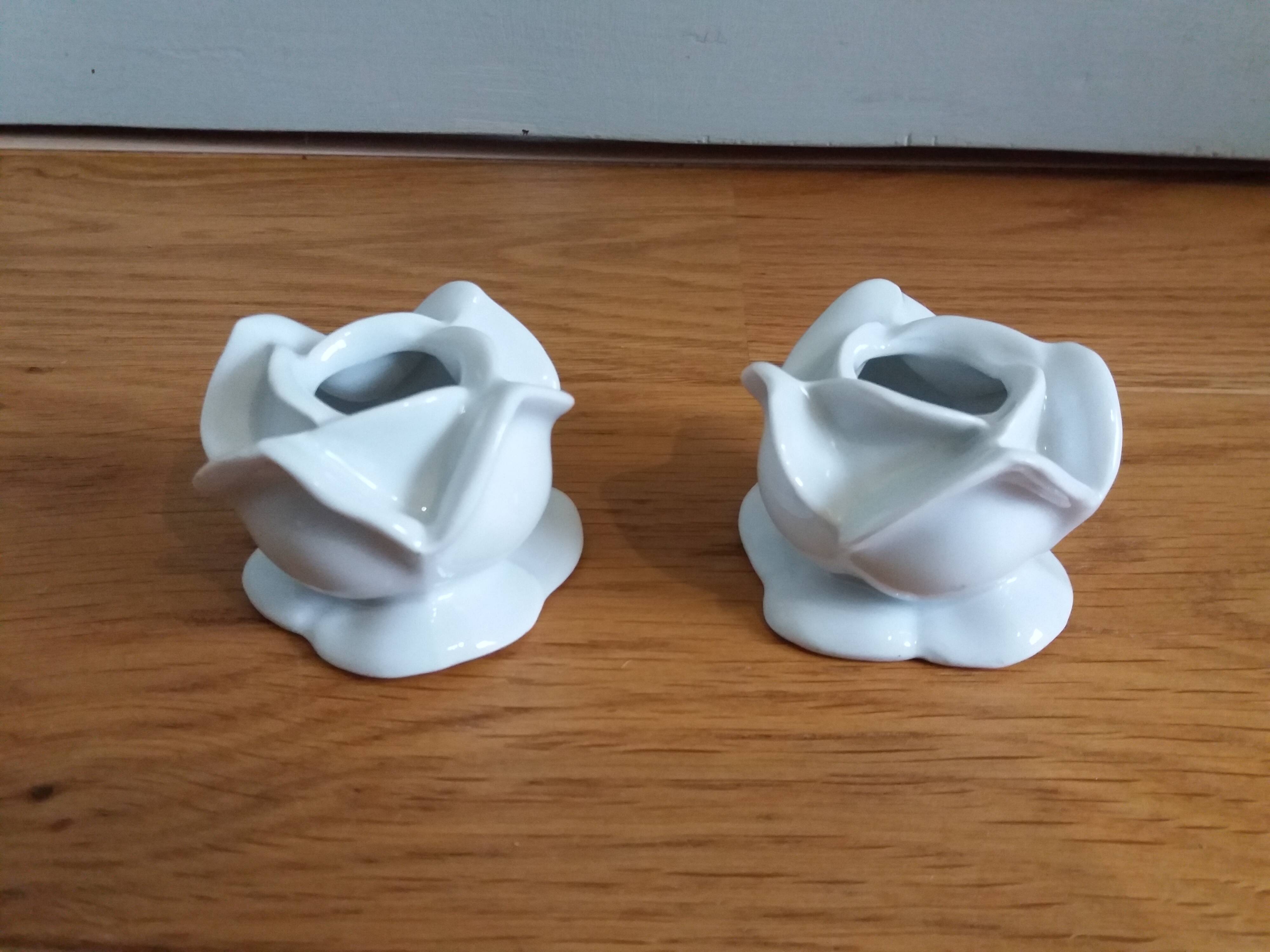 Porcelain pink flower candle holders