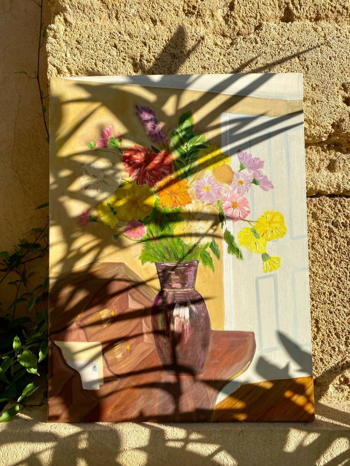 Oil on canvas with bouquet