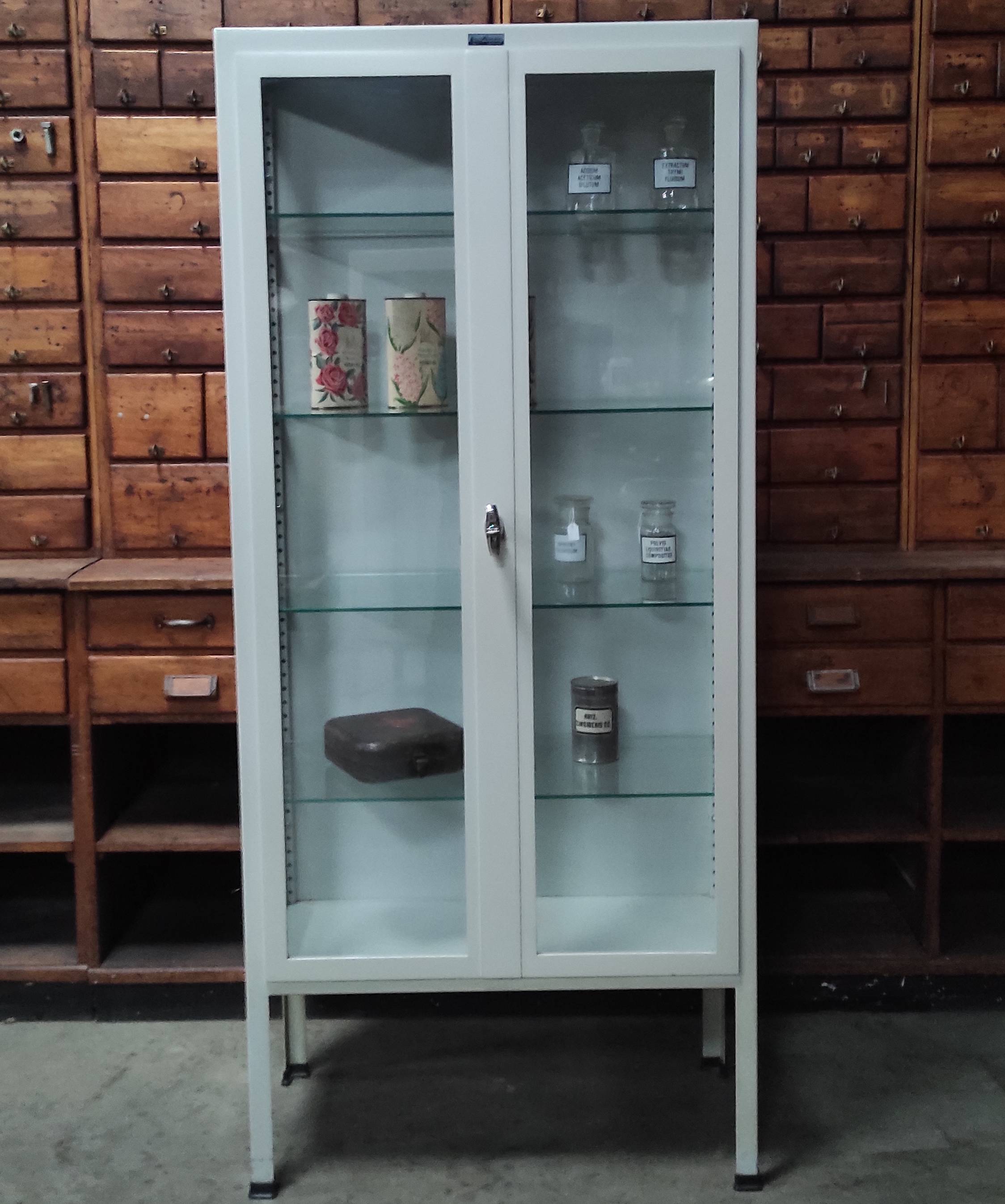 Vintage ManuBelge Medical Cabinet | Industrial Glass Display