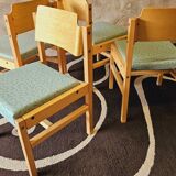 Set of 4 wooden and fabric chairs, 70s