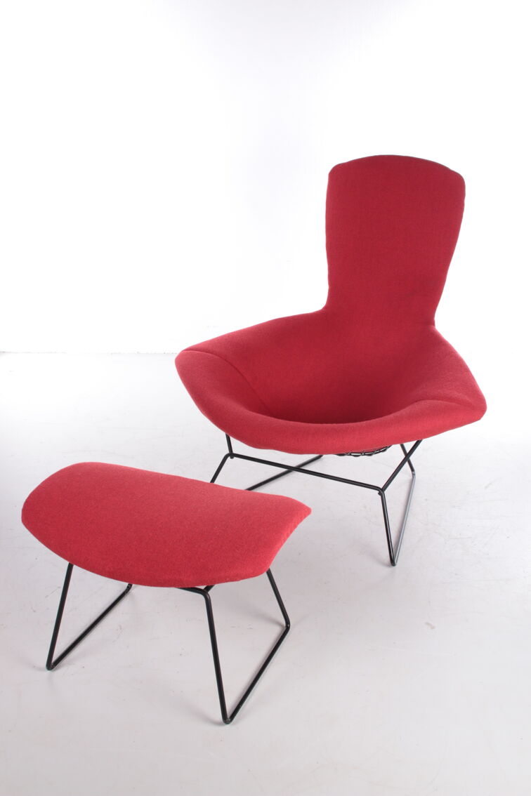 Fauteuil avec pouf modèle Bird Harry bertoia pour Knoll, années 1980 |  Selency