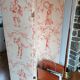 Rare folding screen with notches "Pierre Frey fabric" upholstery finish.