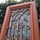 Entrance door 264x99cm old walnut oak wrought iron grille glass panel