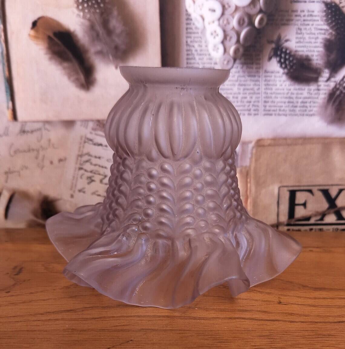Single French Vintage White Frosted Pattern Glass Tulip Shade Frilled Edge
