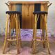 Rattan bar and its 2 stools 60s
