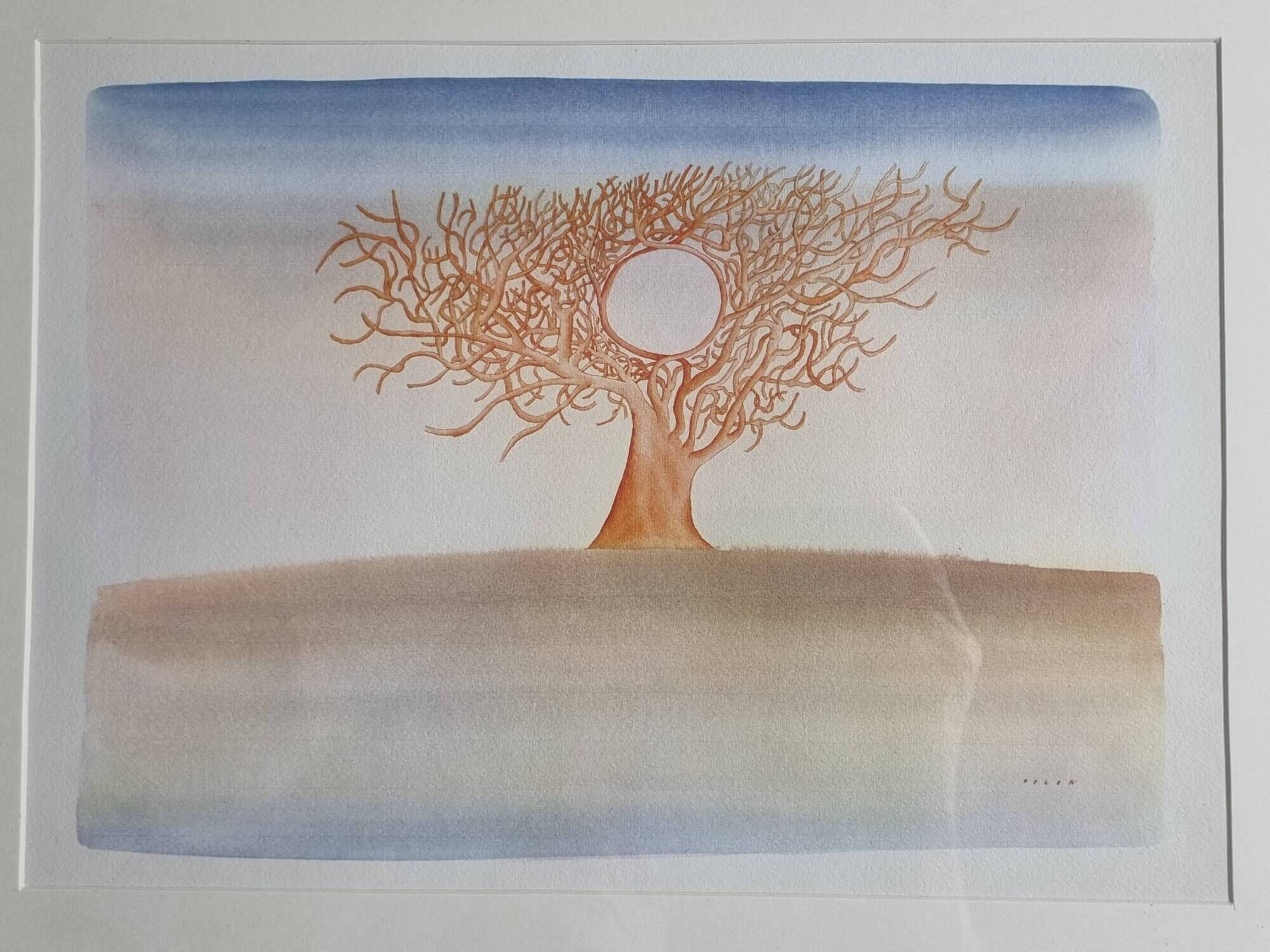 Vintage reproduction after “The Thinking Tree” by Folon, framed, 1974, 42 cm x 31 cm