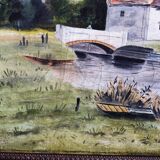 Antique oil painting, vintage bucolic countryside painting.