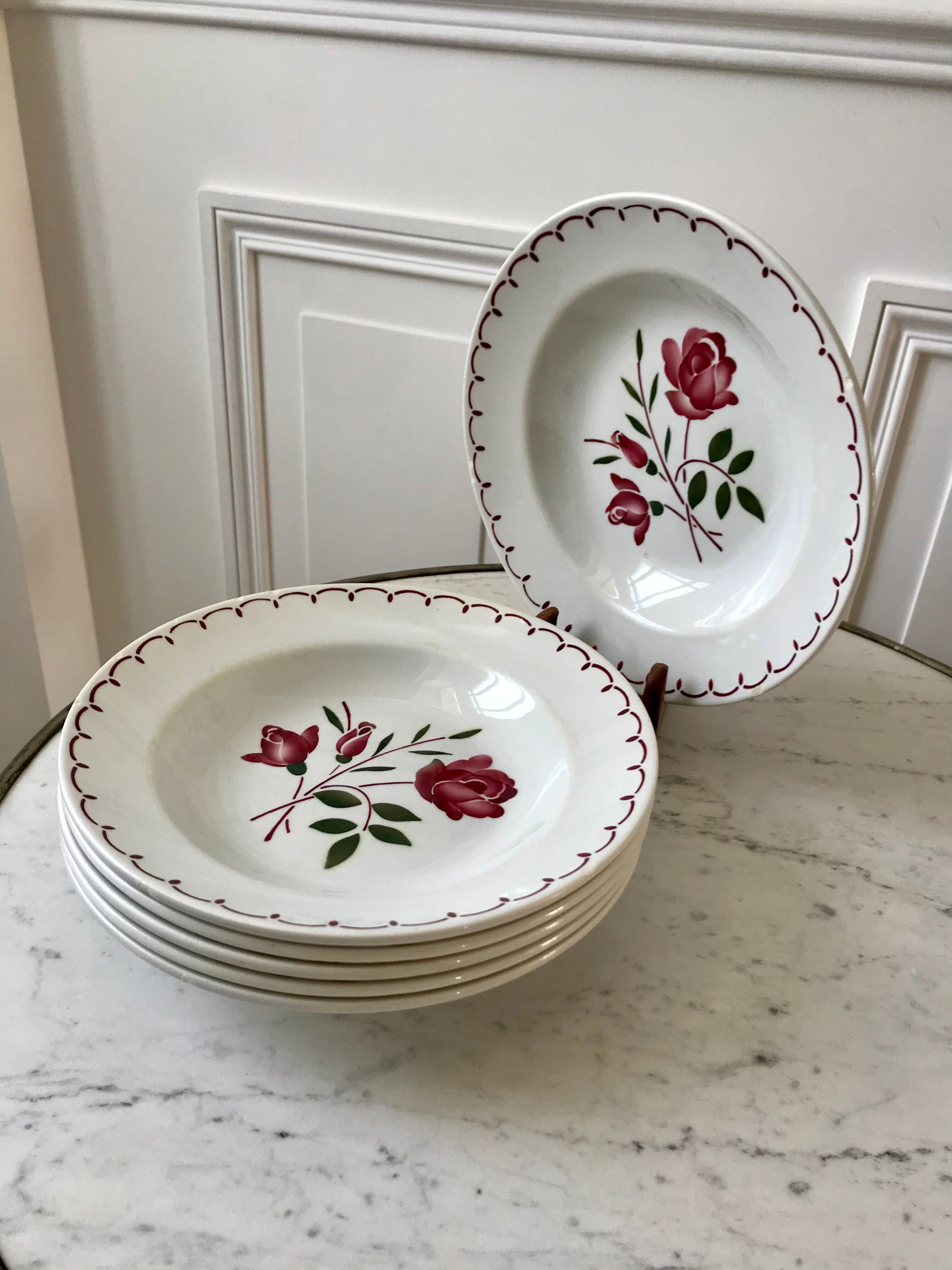 Set of 6 hollow plates Badonviller with flowers 30s