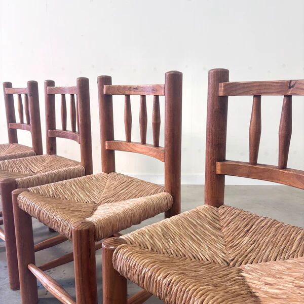 Vintage wicker farmer dining chairs, 1960s