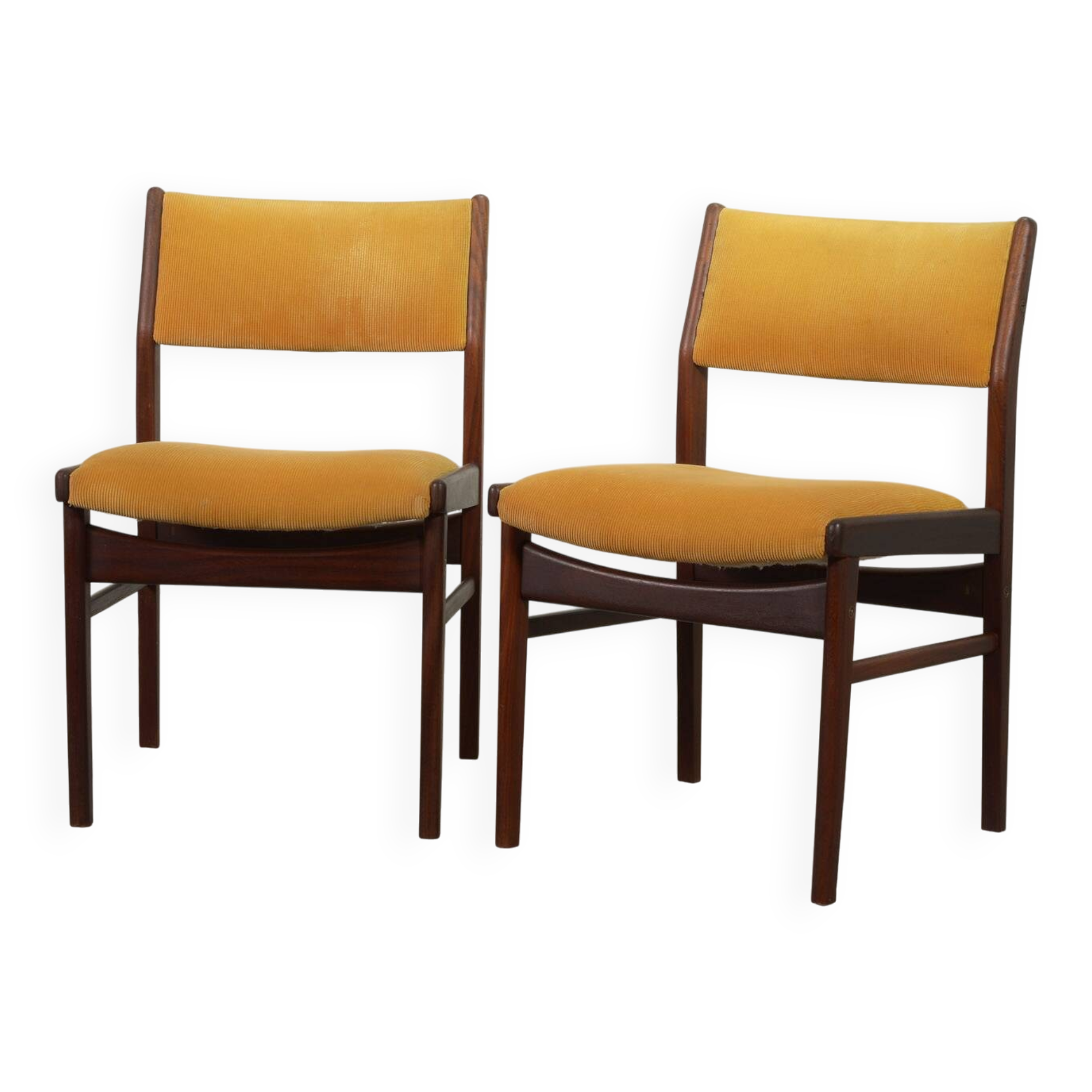 Vintage Design Teak Wooden Dining Chairs with Honey Yellow Corduroy Fabric